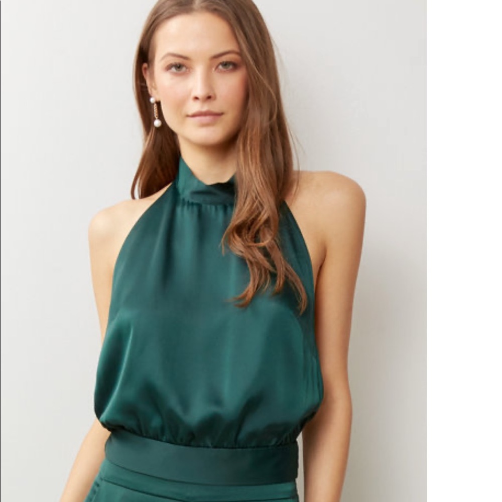 Satin Halter Tie Open Back Top Emerald small